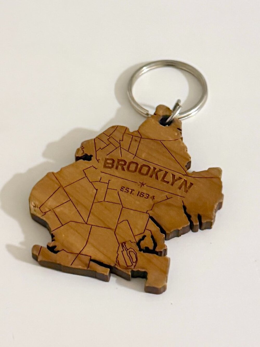 Brooklyn, NYC Laser-Engraved Wooden Map Keychain